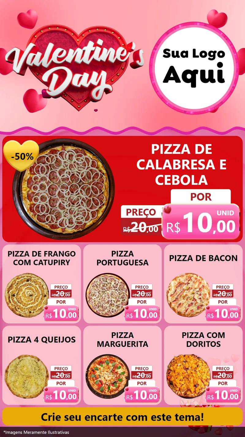 Modelo de Rede Social para Stories com o tema Valentine's Day para Pizzaria
