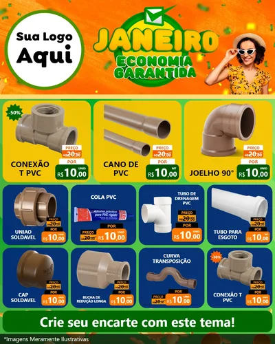 Modelo de Rede Social para Feed Instagram com o tema Janeiro - Economia Garantida para Tubos e conexões