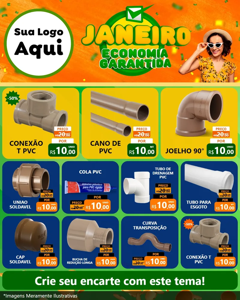 Modelo de Rede Social para Feed Instagram com o tema Janeiro - Economia Garantida para Tubos e conexões