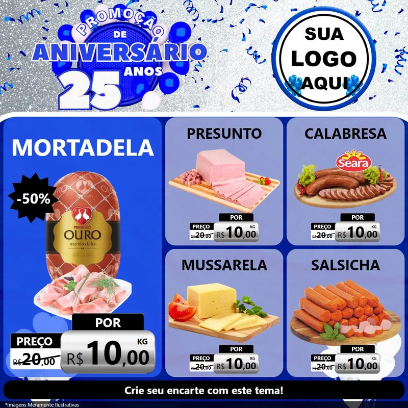 Modelo de Rede Social para Feed Facebook com o tema Promoção de Aniversário - 25 Anos para Frios e Laticínios