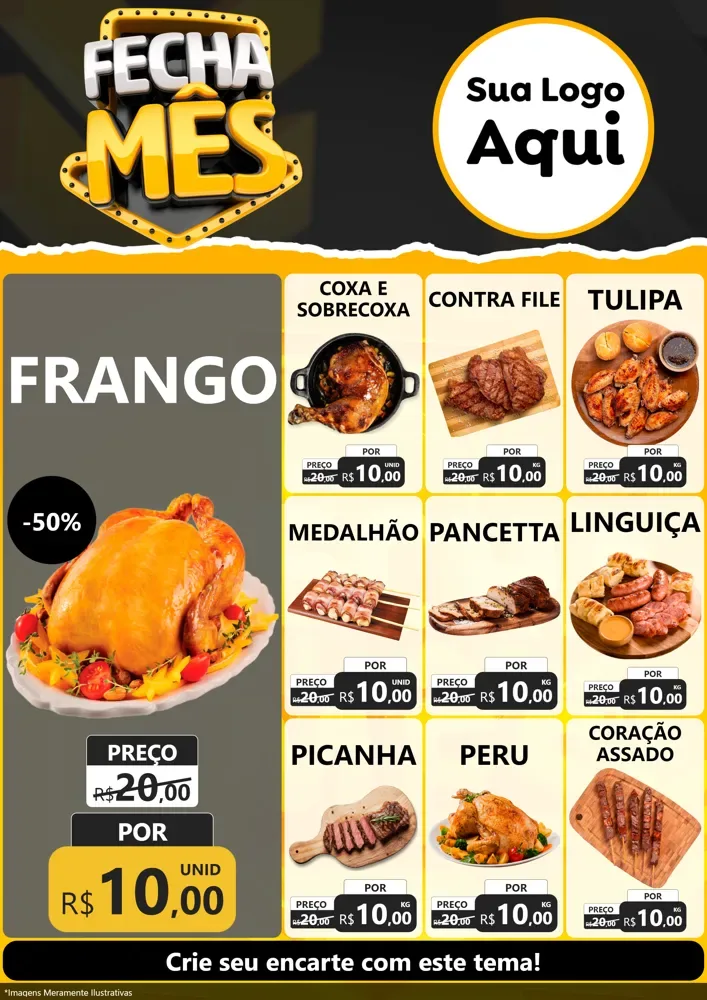 Modelo de Encarte para Encarte A4 Vertical com o tema Fecha Mês para Assados