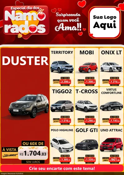Modelo de Encarte para Encarte A4 Vertical com o tema Especial Dia dos Namorados para Concessionaria de Carros