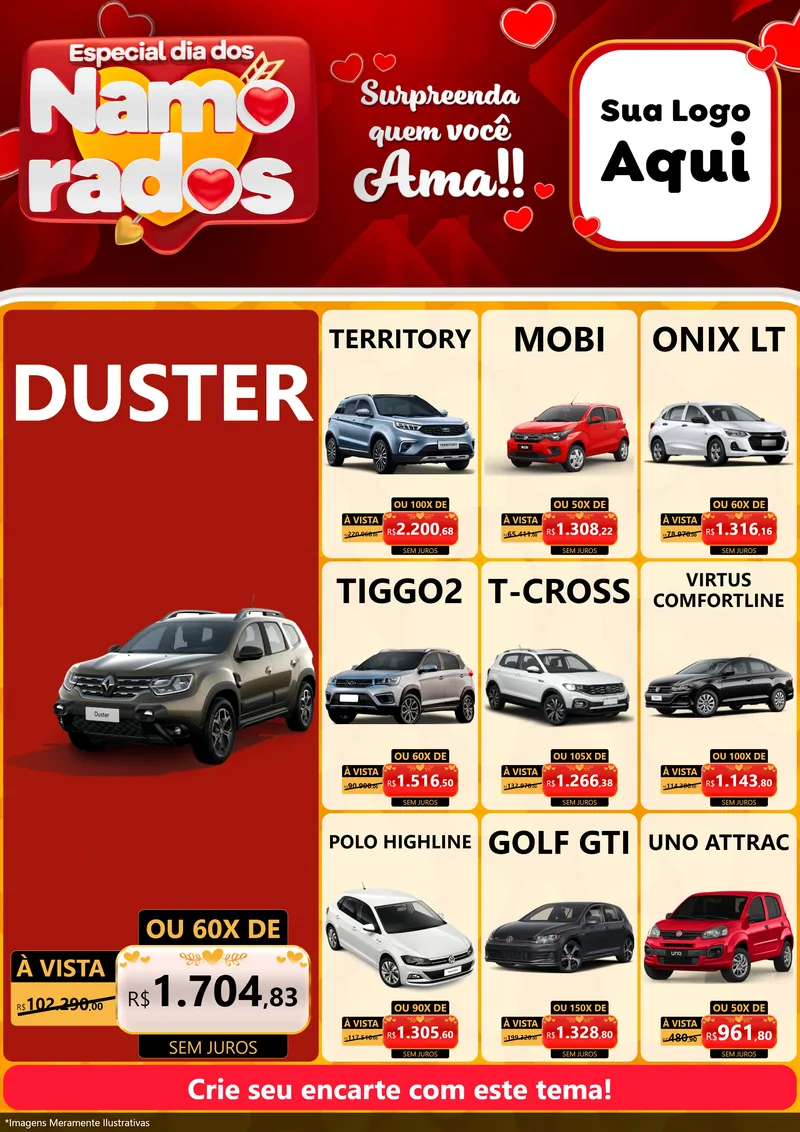Modelo de Encarte para Encarte A4 Vertical com o tema Especial Dia dos Namorados para Concessionaria de Carros