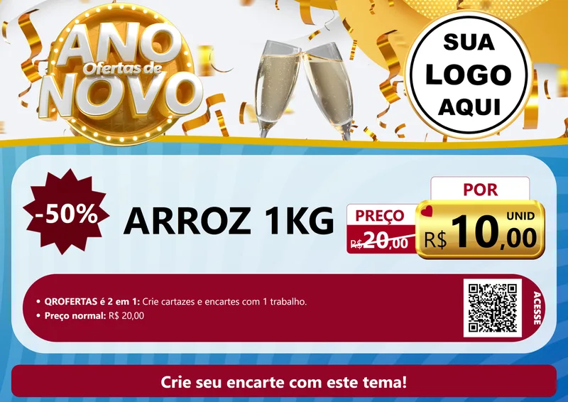Modelo de Cartaz para Cartaz A4 Horizontal com o tema Ofertas de Ano Novo para Supermercado