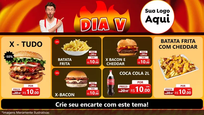 Modelo de TV para TV Horizontal com o tema Dia V para Hamburgueria