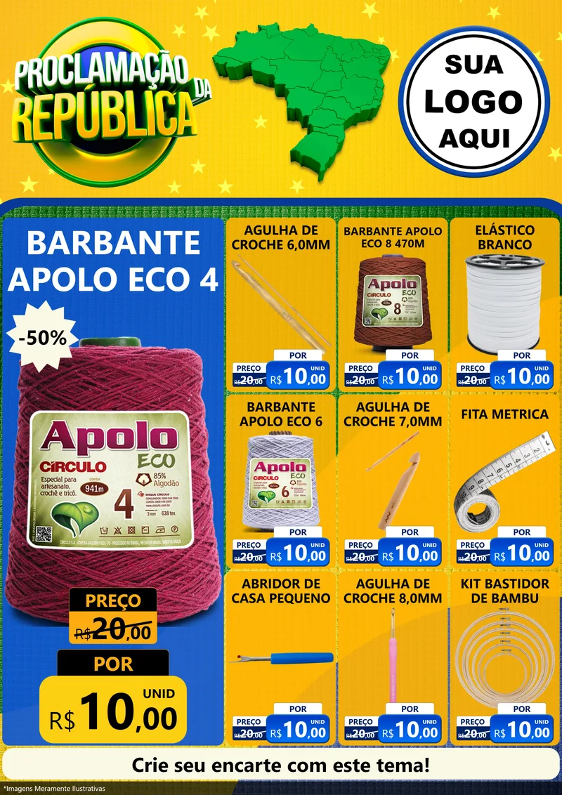 Modelo de Encarte para Encarte A4 Vertical com o tema Proclamação da República para Armarinho e Aviamentos