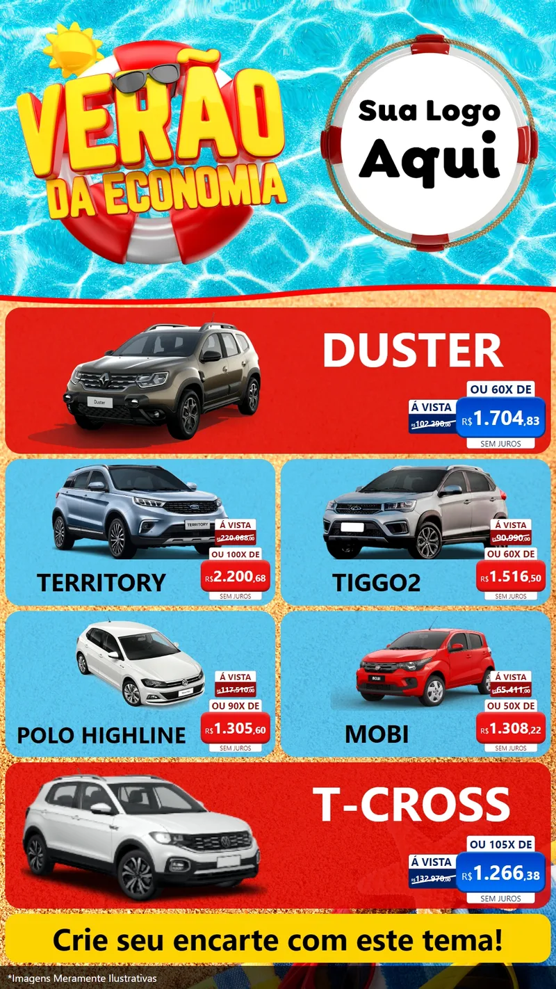 Modelo de TV para TV Vertical com o tema Verão da Economia para Concessionaria de Carros