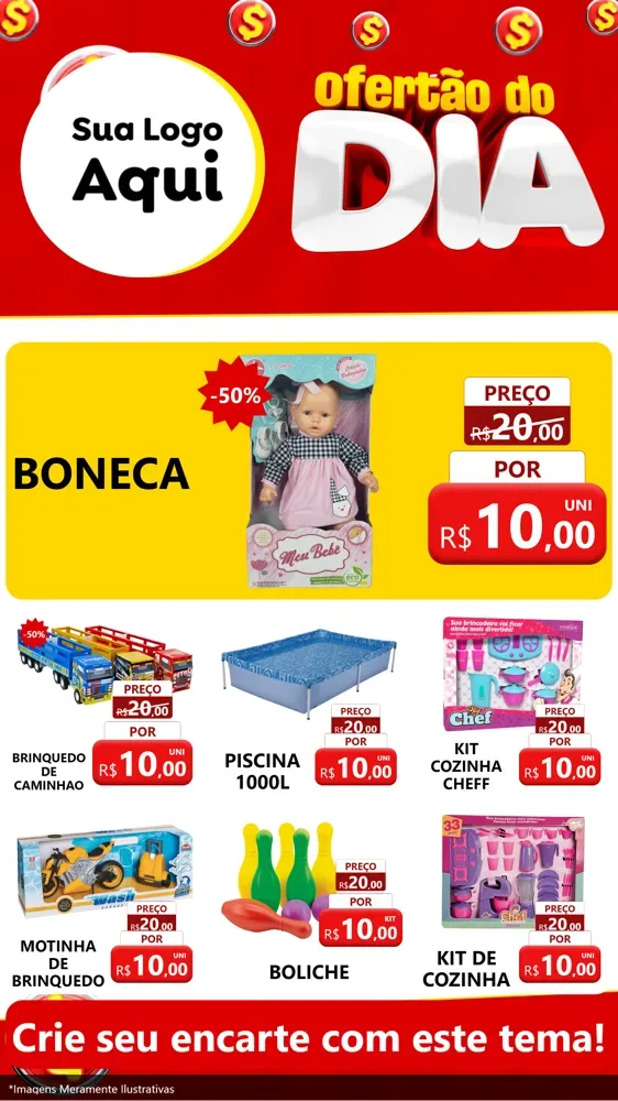 Modelo de Rede Social para Stories com o tema Ofertão do dia para Brinquedos