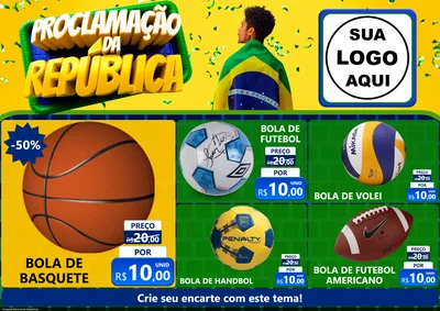 Modelo de Encarte para Encarte A4 Horizontal com o tema Proclamação da República para Artigos Esportivos