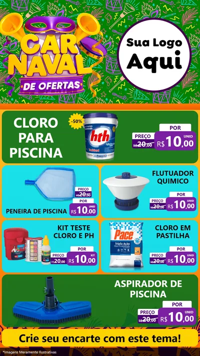 Modelo de TV para TV Vertical com o tema Carnaval de Ofertas para Produtos para Piscina