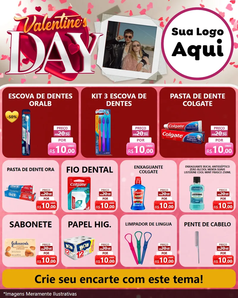 Modelo de Rede Social para Feed Instagram com o tema Valentine's Day para Higiene Pessoal