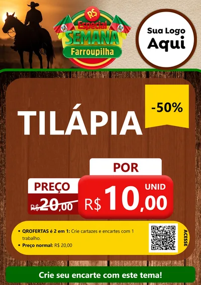 Modelo de Cartaz para Cartaz A4 Vertical com o tema Especial Semana Farroupilha para Peixaria
