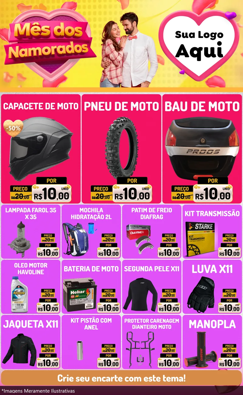 Modelo de Encarte para Encarte Grande com o tema Mês dos Namorados para Moto peças