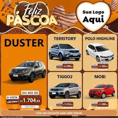 Modelo de Rede Social para Feed Facebook com o tema Feliz Páscoa para Concessionaria de Carros