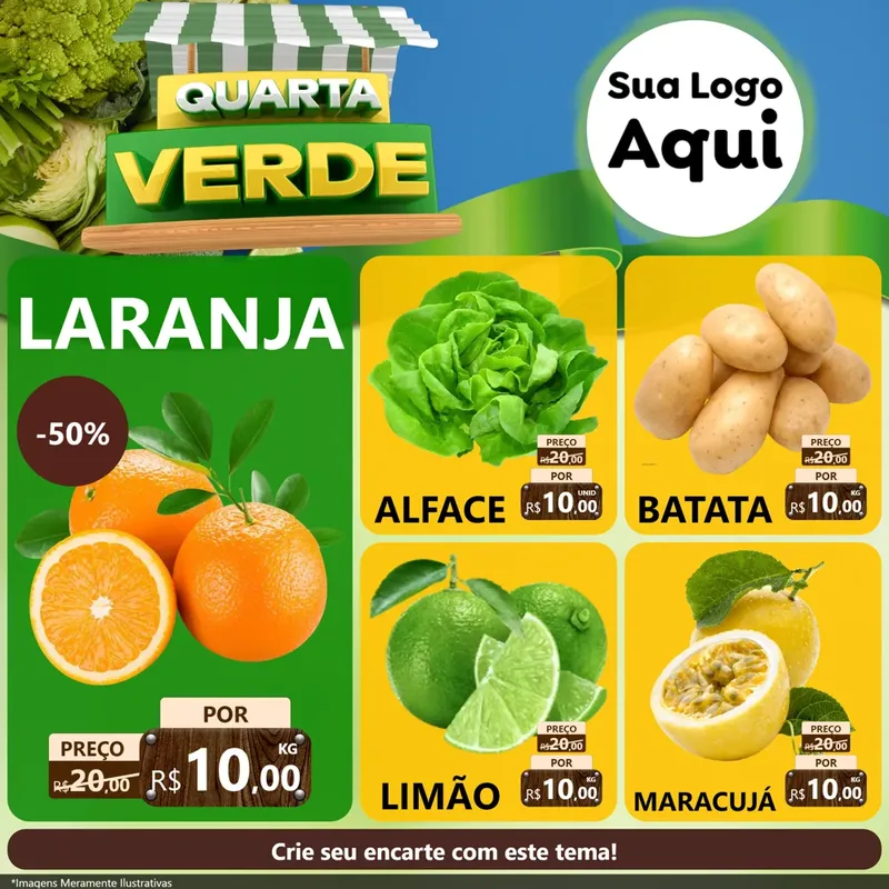 Modelo de Rede Social para Feed Facebook com o tema Quarta Verde para Hortifrúti