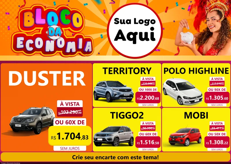 Modelo de Encarte para Encarte A4 Horizontal com o tema Bloco da Economia para Concessionaria de Carros