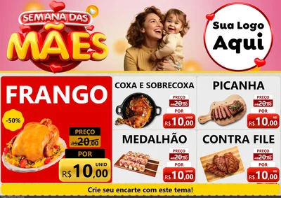 Modelo de Encarte para Encarte A4 Horizontal com o tema Semana das Mães para Assados