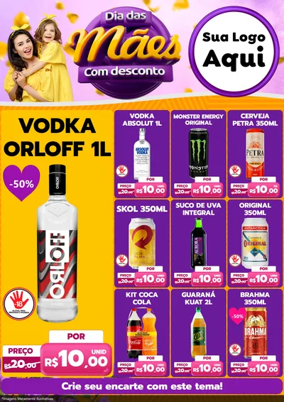 Modelo de Encarte para Encarte A4 Vertical com o tema Dia das Mães com Desconto para Distribuidora de bebidas