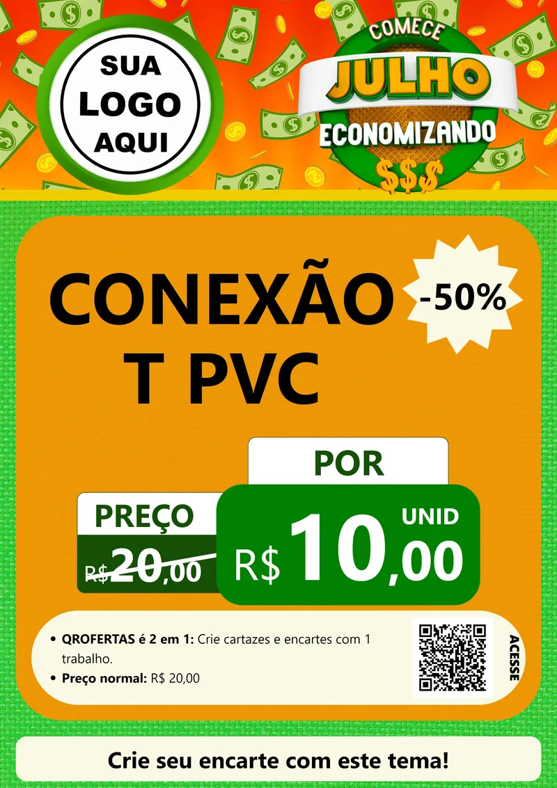 Modelo de Cartaz para Cartaz A4 Vertical com o tema Comece Julho Economizando para Tubos e conexões