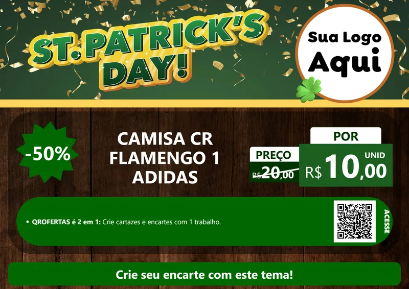 Modelo de Cartaz para Cartaz A4 Horizontal com o tema St Patriks Day para Roupas e acessórios