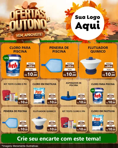 Modelo de Rede Social para Feed Instagram com o tema Ofertas de Outono - Vem, Aproveite! para Produtos para Piscina