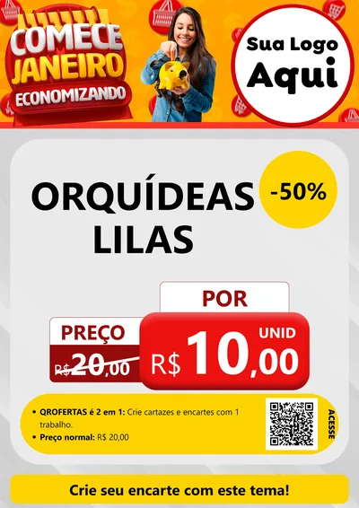 Modelo de Cartaz para Cartaz A4 Vertical com o tema Comece Janeiro Economizando para Floricultura e jardim