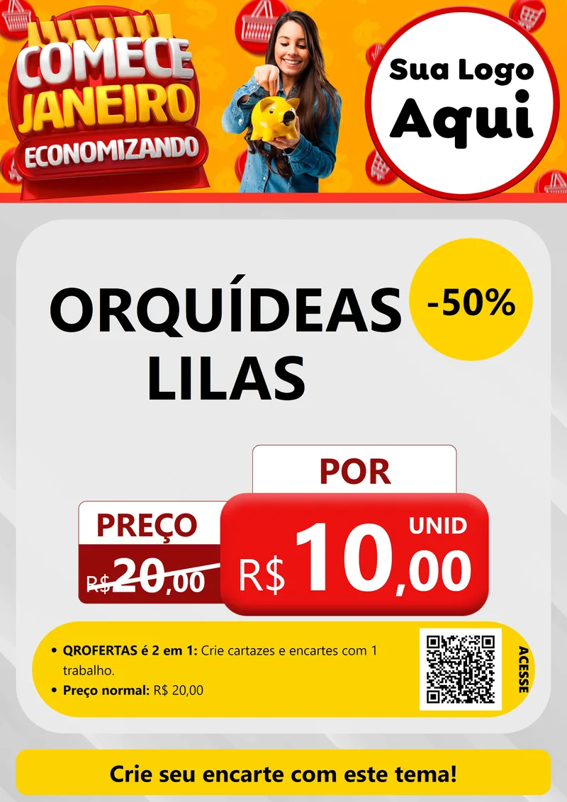Modelo de Cartaz para Cartaz A4 Vertical com o tema Comece Janeiro Economizando para Floricultura e jardim