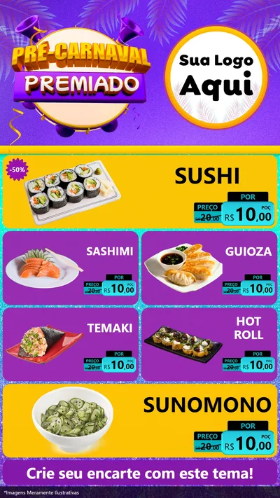 Modelo de TV para TV Vertical com o tema Pré-Carnaval Premiado para Comida japonesa