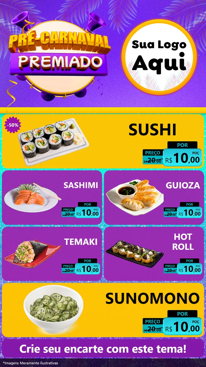 Modelo de TV para TV Vertical com o tema Pré-Carnaval Premiado para Comida japonesa