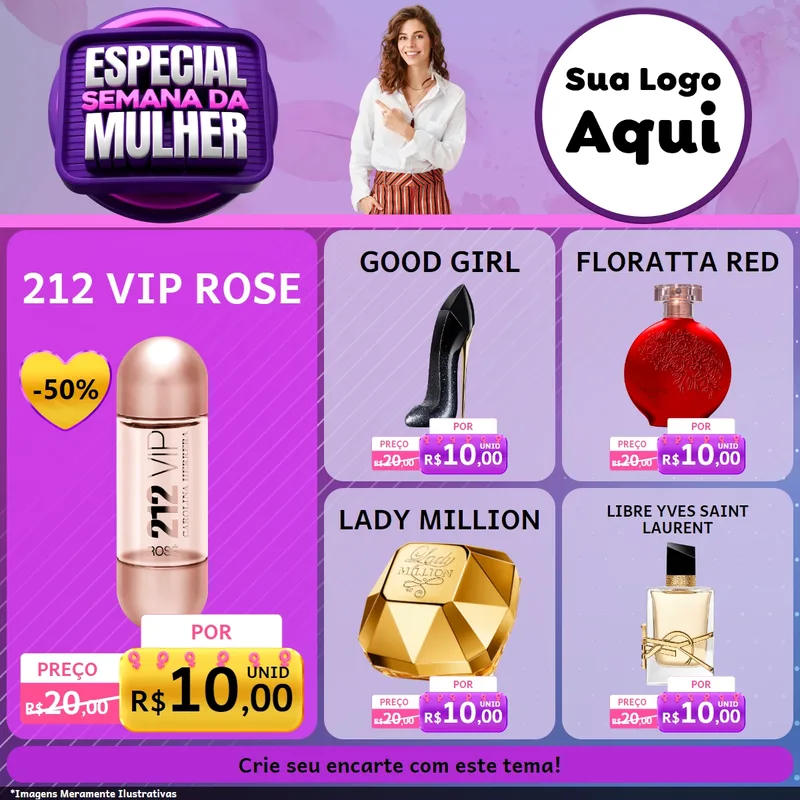 Modelo de Rede Social para Feed Facebook com o tema Especial Semana da Mulher para Perfumes
