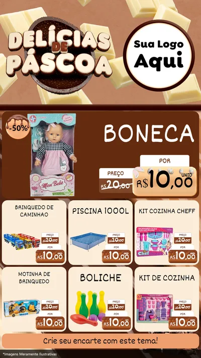 Modelo de Rede Social para Stories com o tema Delícias de Páscoa para Brinquedos