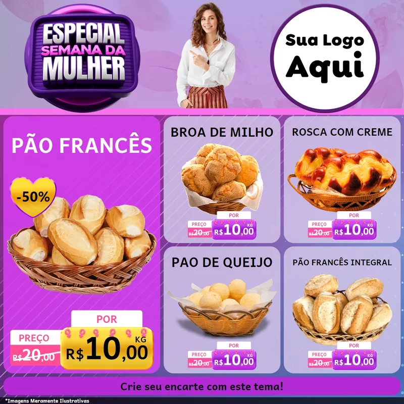 Modelo de Rede Social para Feed Facebook com o tema Especial Semana da Mulher para Padaria