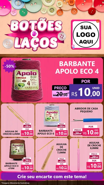 Modelo de Rede Social para Stories com o tema Botões e Laços para Armarinho e Aviamentos