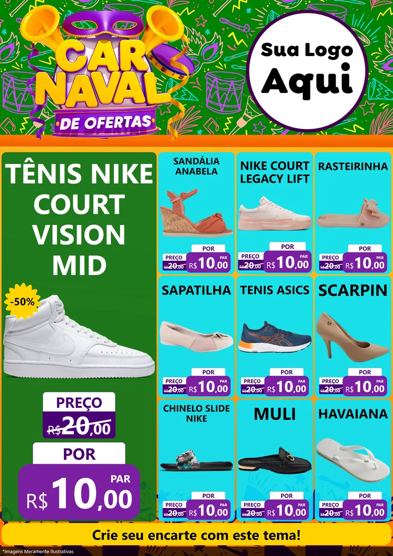 Modelo de Encarte para Encarte A4 Vertical com o tema Carnaval de Ofertas para Calçados