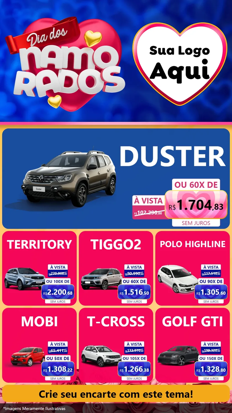 Modelo de Rede Social para Stories com o tema Dia dos namorados para Concessionaria de Carros