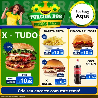 Modelo de Rede Social para Feed Facebook com o tema Torcida dos Preços Baixos - Copa para Hamburgueria