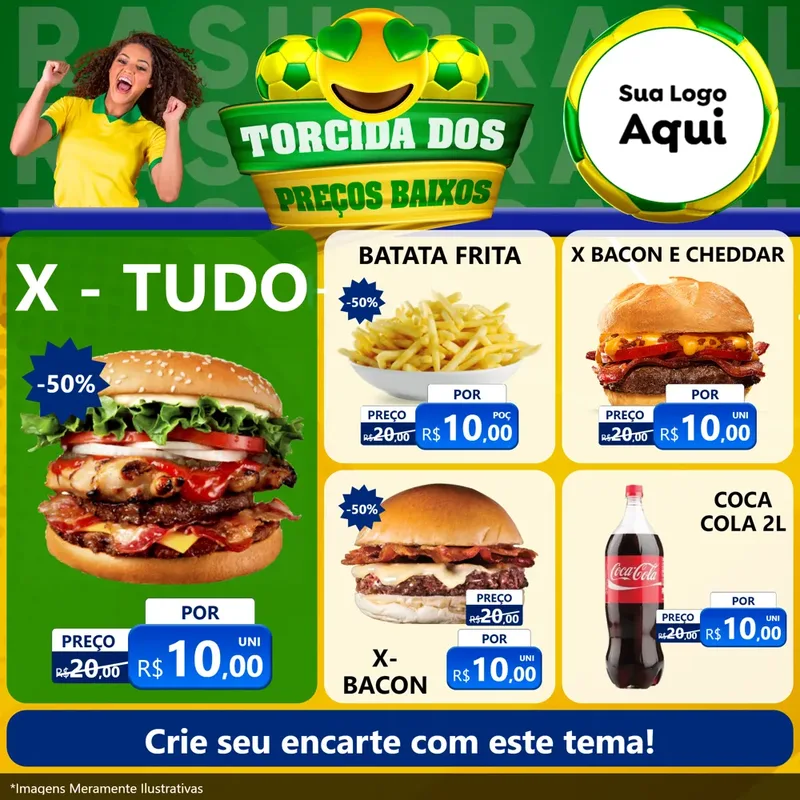 Modelo de Rede Social para Feed Facebook com o tema Torcida dos Preços Baixos - Copa para Hamburgueria