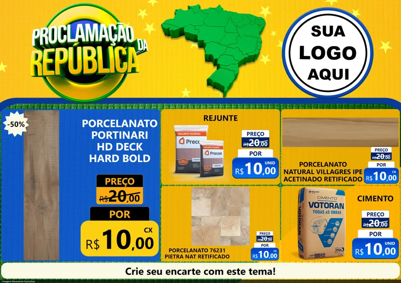 Modelo de Encarte para Encarte A4 Horizontal com o tema Proclamação da República para Pisos e revestimentos
