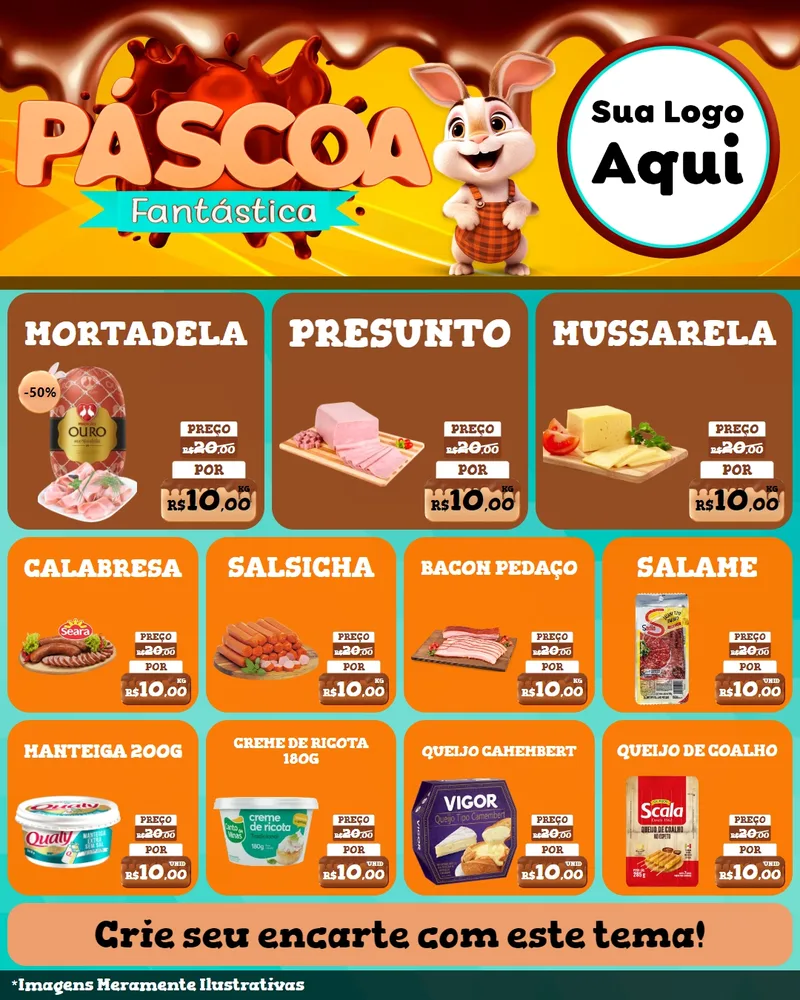 Modelo de Rede Social para Feed Instagram com o tema Páscoa Fantástica para Frios e Laticínios