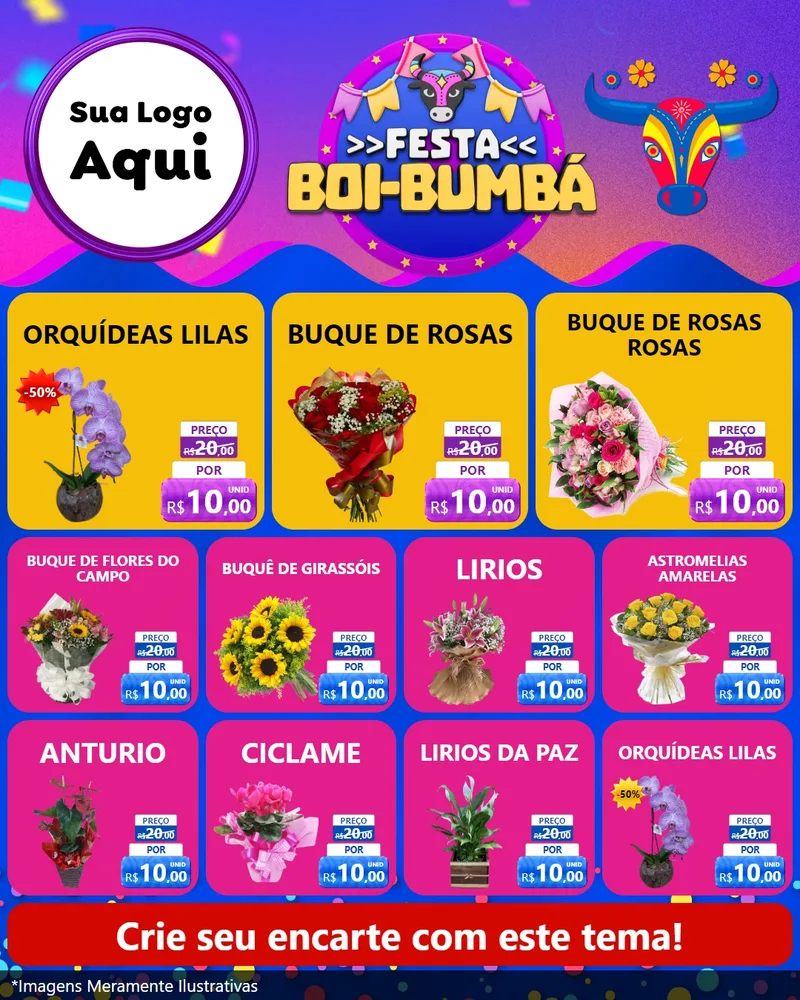 Modelo de Rede Social para Feed Instagram com o tema Festa Boi-Bumbá para Floricultura e jardim