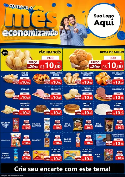 Modelo de Encarte para Encarte A4 Vertical com o tema Comece O Mês Economizando para Padaria