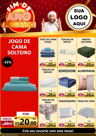 Modelo de Encarte para Encarte A4 Vertical com o tema Fim de Ano Premiado para Cama, Mesa e Banho