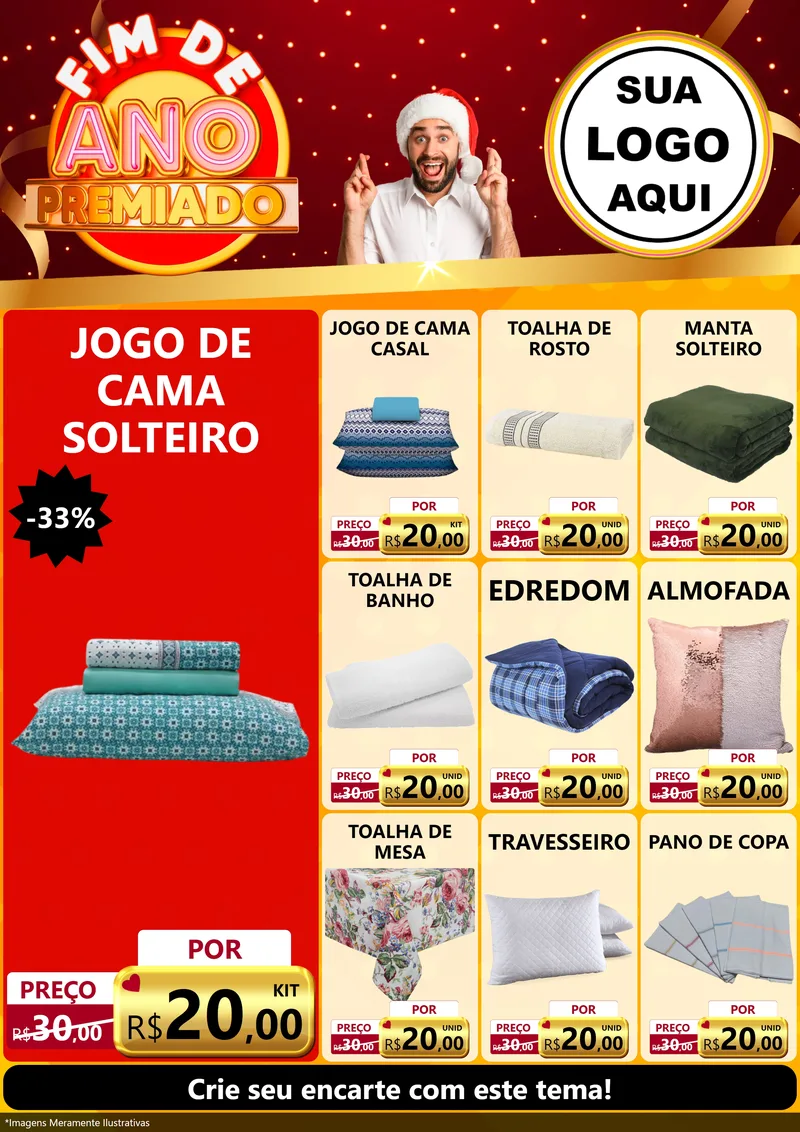 Modelo de Encarte para Encarte A4 Vertical com o tema Fim de Ano Premiado para Cama, Mesa e Banho