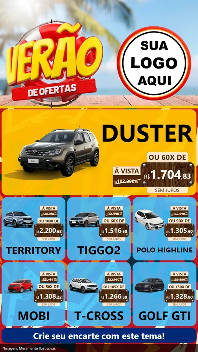 Modelo de Rede Social para Stories com o tema Verão de Ofertas para Concessionaria de Carros