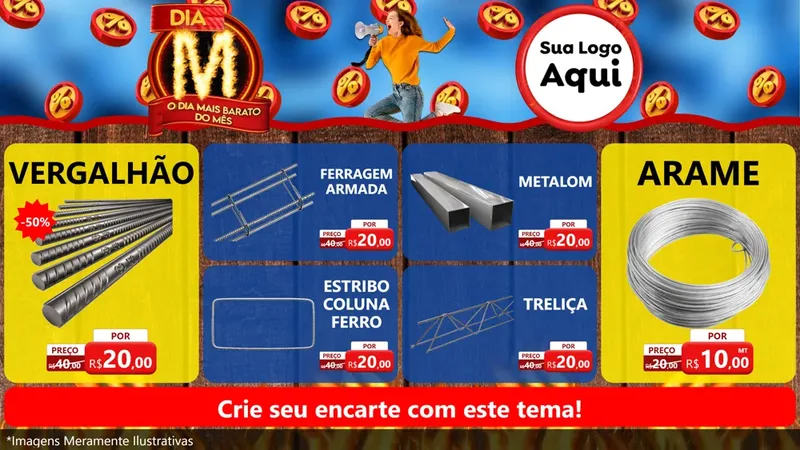 Modelo de TV para TV Horizontal com o tema Dia M - O Dia Mais Barato Do Mês para Ferragens