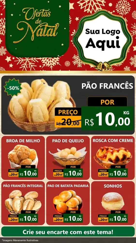 Modelo de Rede Social para Stories com o tema Natal de Ofertas para Padaria