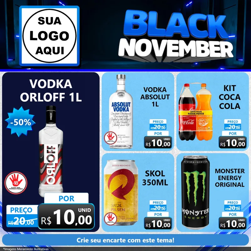 Modelo de Rede Social para Feed Facebook com o tema Black November para Distribuidora de bebidas