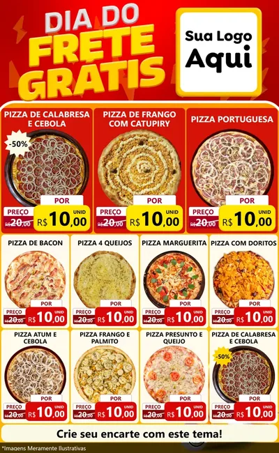 Modelo de Encarte para Encarte Grande com o tema Dia do Frete Grátis para Pizzaria