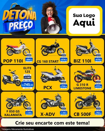 Modelo de Rede Social para Feed Instagram com o tema Detona Preços para Concessionaria de Motos