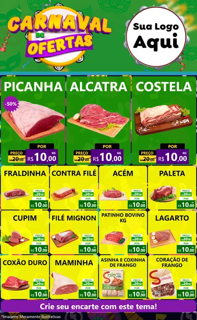 Modelo de Encarte para Encarte Grande com o tema Carnaval de Ofertas para Açougue